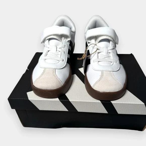 NWB Adidas VL size 3 Court 3.0‎ Kids Shoes White Black Gum Strap - Picture 13 of 13